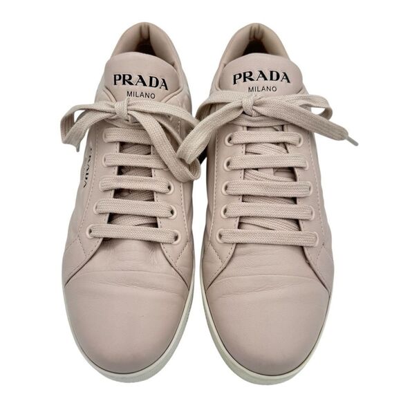 PRADA Leather Low Top Logo Sneakers Rosa Pink Size 8 - Picture 3 of 12